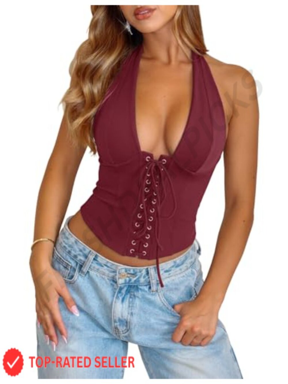 Women's Halter Lace-Up Corset Crop Top Sleeveless Backless Y2K Party